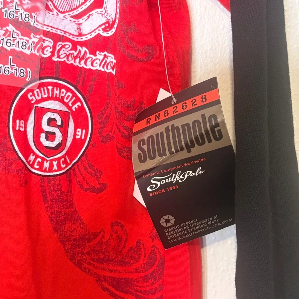 Southpole Layered Shirt Boys L 16-18 Red New Y2K Graphic Long Sleeve Tee